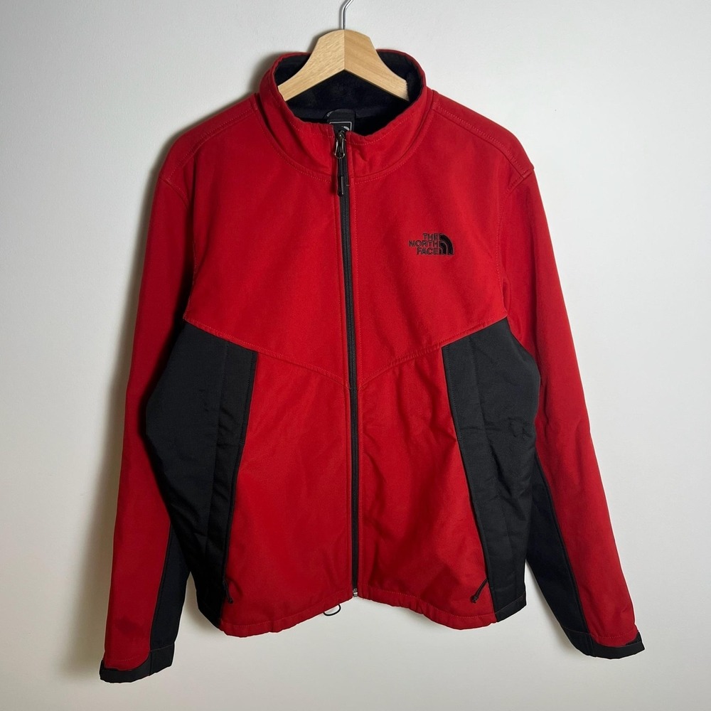 The North Face Jacket Mens Large Red Black Softshell Fleece Lined Full Zip